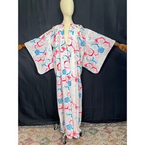 Kimono, Japanese Modern Lightweight Open Front Robe White Bright Flowers